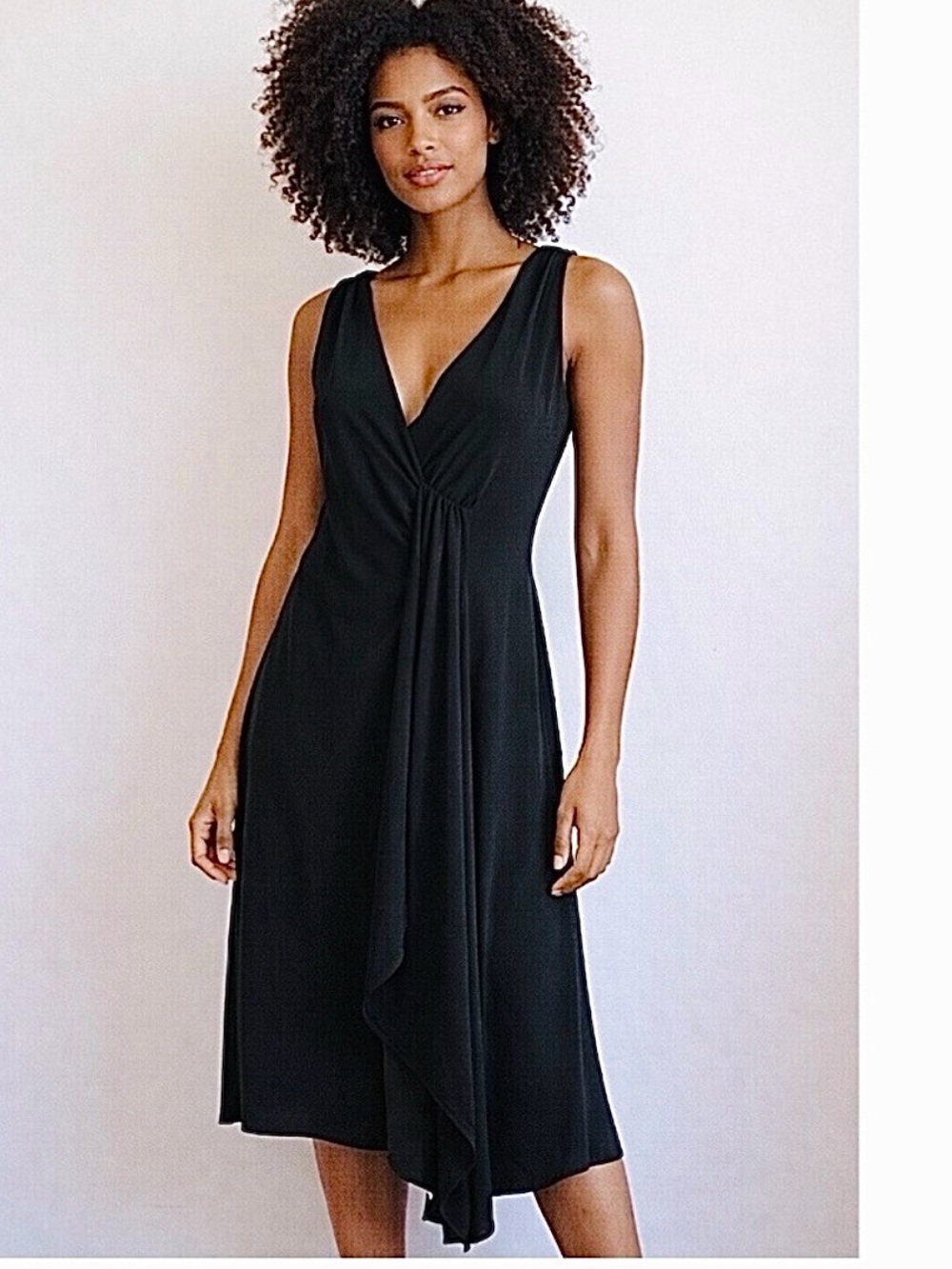 Vintage Sleeveless Midi Elegant Asymmetrical Hem Dress True Black Size Medium